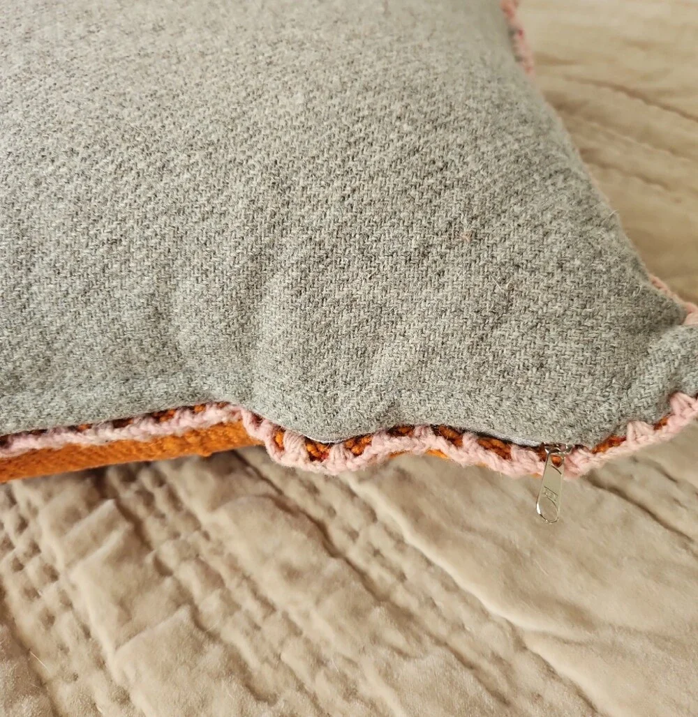 Handwoven Pink & Orange Decorative Throw Pillow
